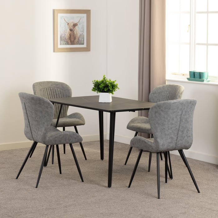 Marlow Dining Set with Quebec Chairs Black Marble Effect/Black/Grey Faux Leather