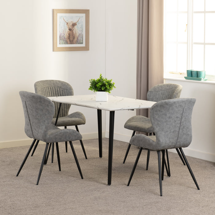 Marlow Dining Set with Quebec Chairs White Marble Effect/Black/Grey Faux Leather