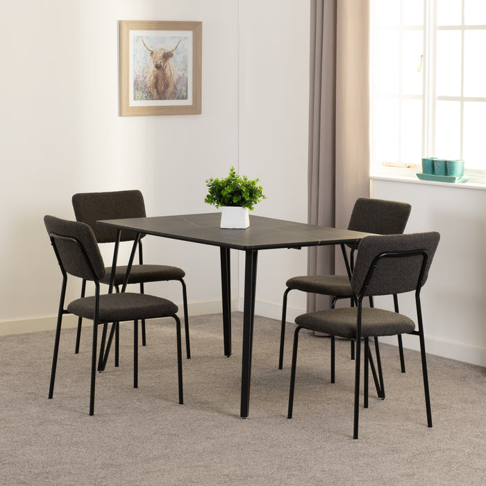 Marlow Dining Set with Sheldon Chairs Black Marble Effect/Black/Grey Boucle Fabric