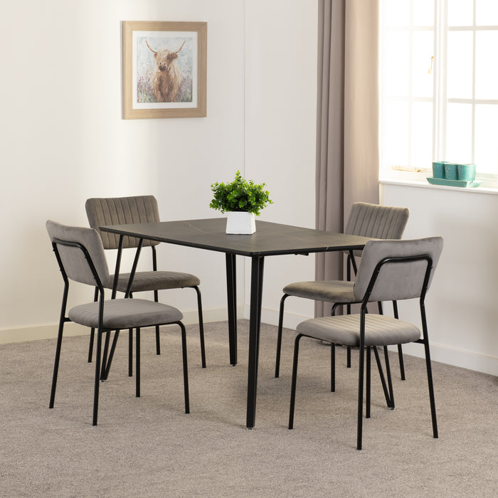 Marlow Dining Set with Sheldon Chairs Black Marble Effect/Black/Grey Velvet Fabric