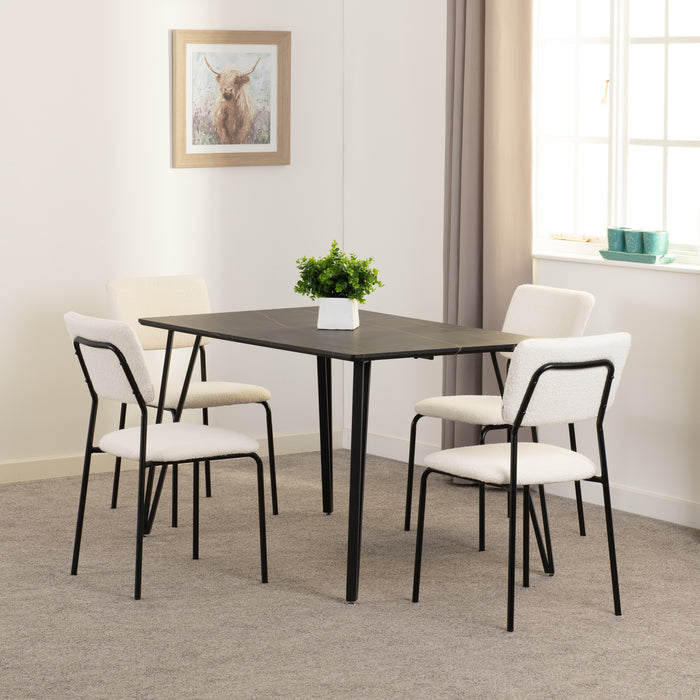Marlow Dining Set with Sheldon Chairs Black Marble Effect/Black/Ivory Boucle Fabric