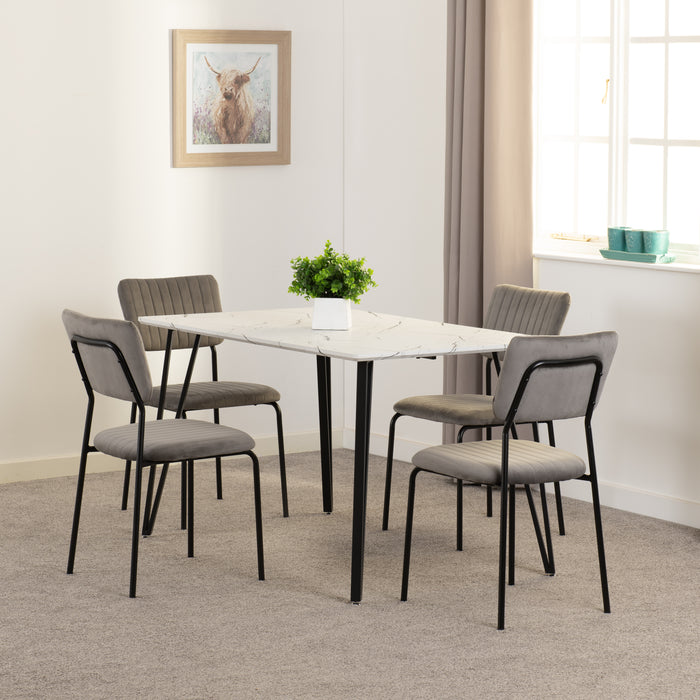 Marlow Dining Set with Sheldon Chairs White Marble Effect/Black/Grey Velvet Fabric