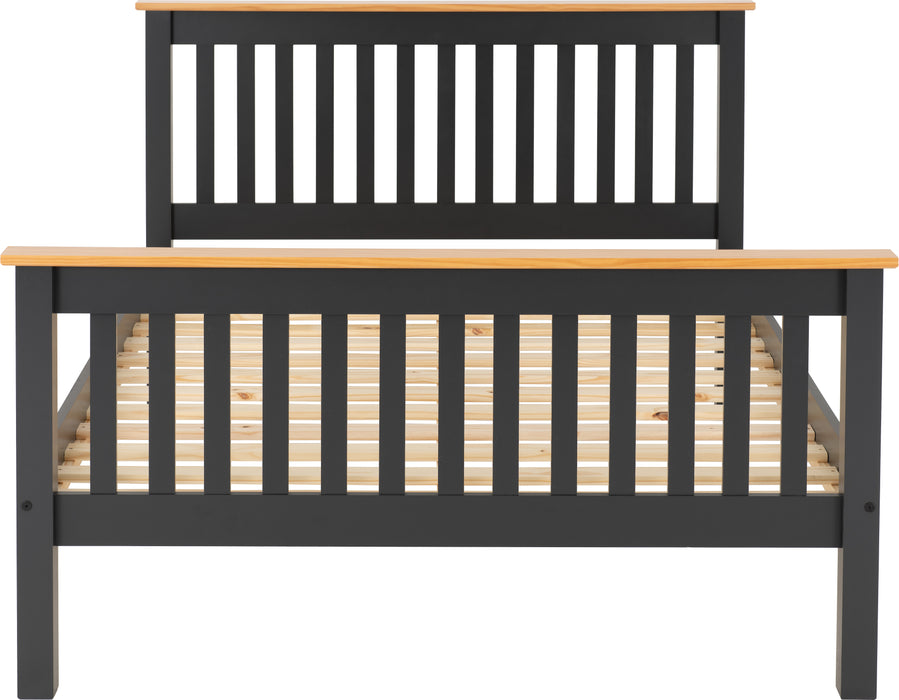Monaco 4'6" Bed High Foot End Dark Grey/Oak Effect