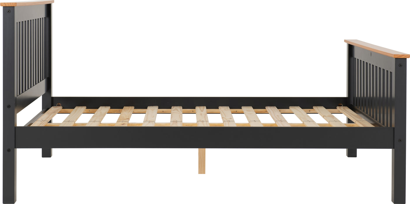 Monaco 4'6" Bed High Foot End Dark Grey/Oak Effect