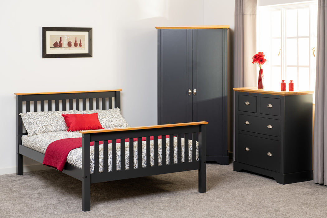 Monaco 4'6" Bed High Foot End Dark Grey/Oak Effect