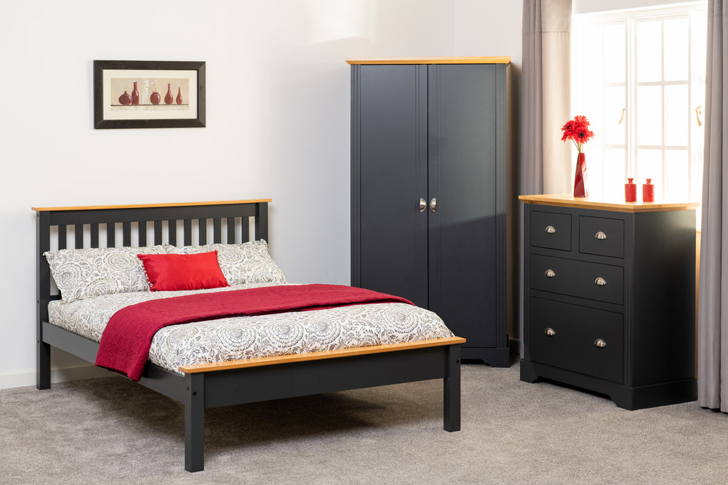 Monaco 4'6" Bed Low Foot End Dark Grey/Oak Effect
