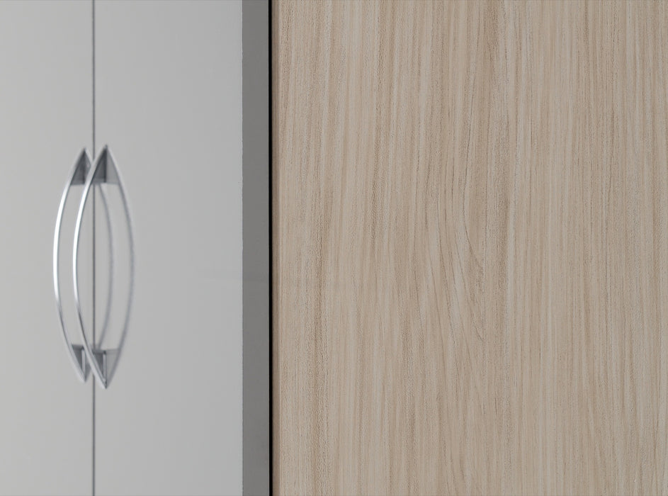 Nevada 2 Door 1 Drawer Wardrobe Grey Gloss/Light Oak Effect Veneer