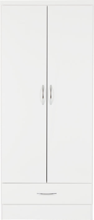 Nevada 2 Door 1 Drawer Wardrobe White Gloss