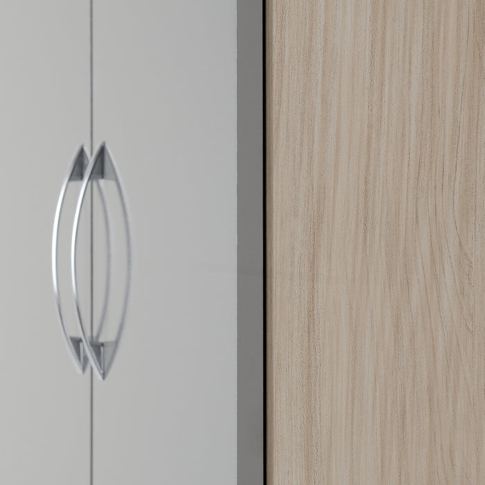 Nevada 2 Door All Hanging Wardrobe Grey Gloss/Light Oak Effect Veneer
