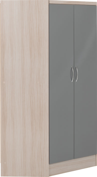 Nevada 2 Door Corner Wardrobe Grey Gloss/Light Oak Effect Veneer