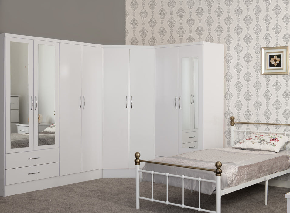 Nevada 2 Door Corner Wardrobe White Gloss