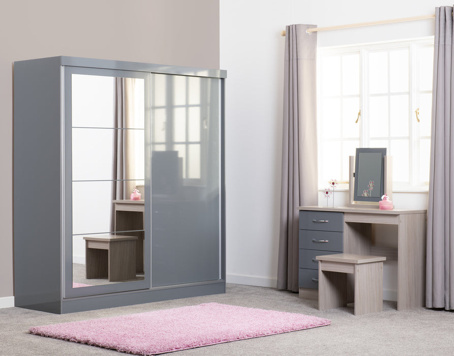 Nevada 4 Drawer Dressing Table Set Grey Gloss/Light Oak Effect Veneer