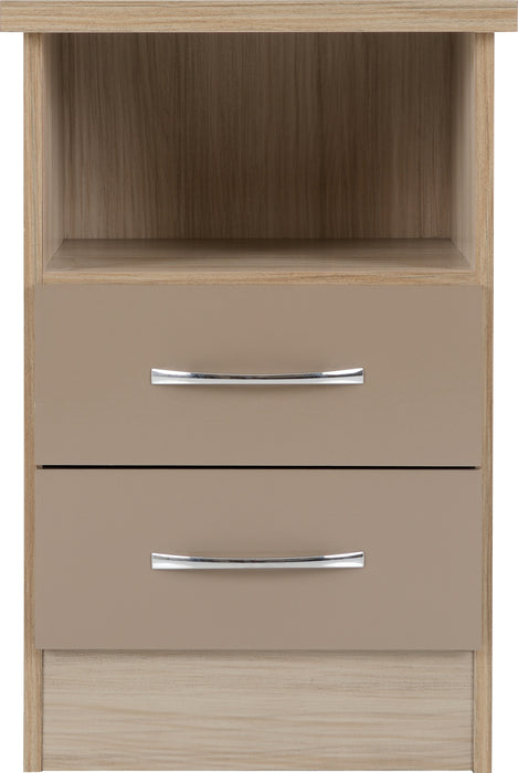 Nevada 2 Drawer Bedside Oyster Gloss/Light Oak Effect Veneer