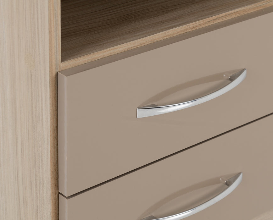 Nevada 2 Drawer Bedside Oyster Gloss/Light Oak Effect Veneer