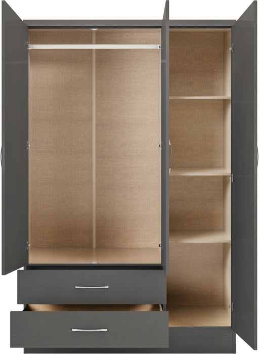 Nevada 3 Door 2 Drawer Mirrored Wardrobe 3D Effect Grey