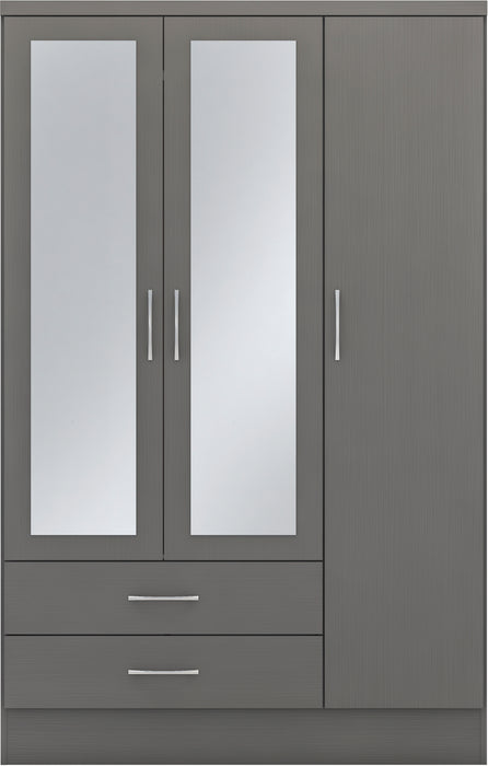Nevada 3 Door 2 Drawer Mirrored Wardrobe 3D Effect Grey