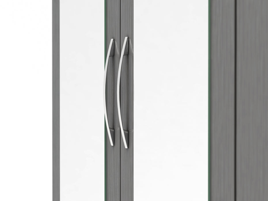 Nevada 3 Door 2 Drawer Mirrored Wardrobe 3D Effect Grey