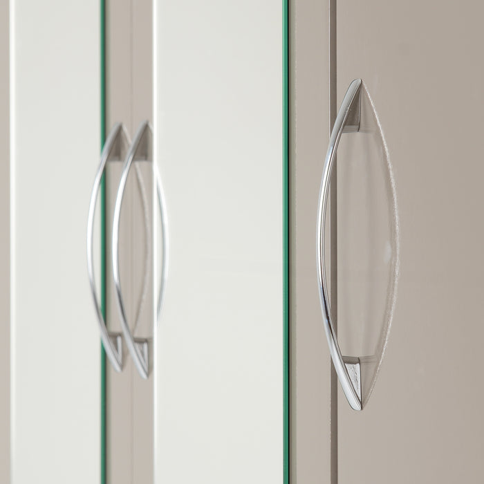 Nevada 3 Door 2 Drawer Mirrored Wardrobe Oyster Gloss/Light Oak Effect Veneer
