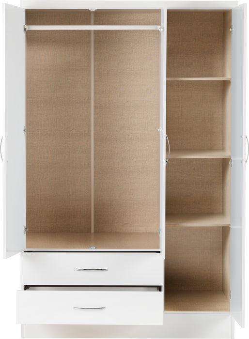Nevada 3 Door 2 Drawer Mirrored Wardrobe White Gloss