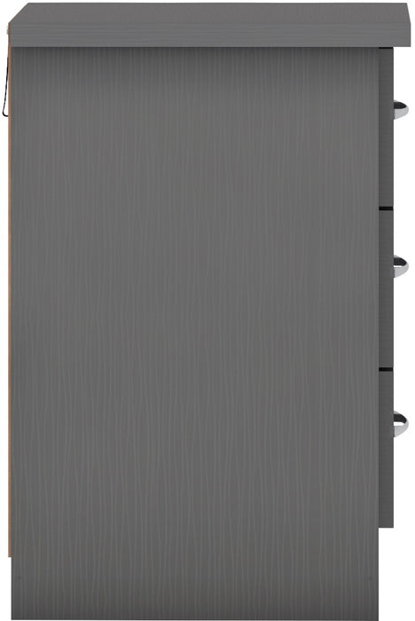 Nevada 3 Drawer Bedside 3D Effect Grey