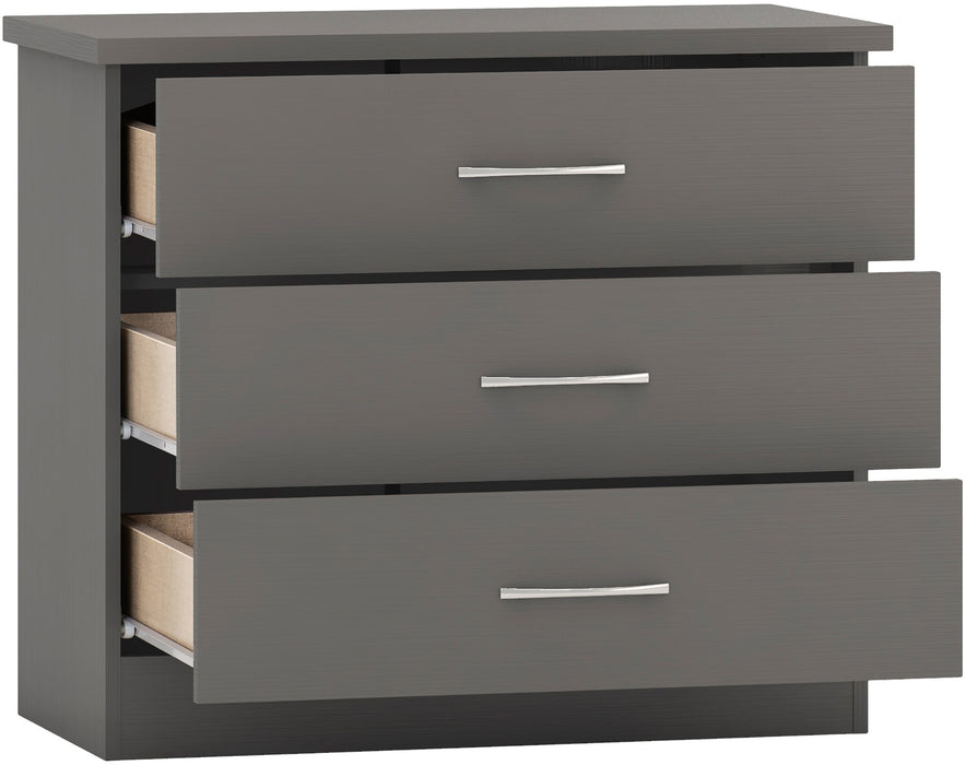 Nevada 3 Drawer Chest 3D Effect Grey