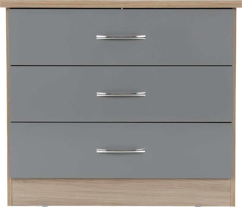 Nevada 3 Drawer Chest Grey Gloss/Light Oak Effect Veneer
