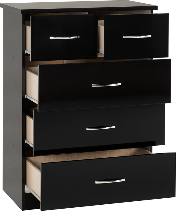 Nevada 3+2 Drawer Chest Black Gloss