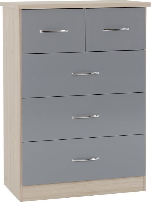 Nevada 2 Door 1 Drawer Wardrobe Bedroom Set Grey Gloss/Light Oak Effect Veneer