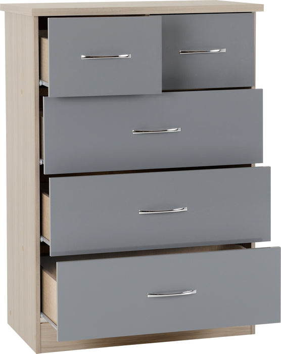 Nevada 3+2 Drawer Chest Grey Gloss/Light Oak Effect Veneer
