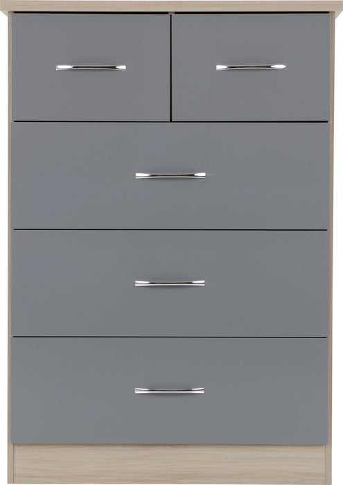 Nevada 3+2 Drawer Chest Grey Gloss/Light Oak Effect Veneer