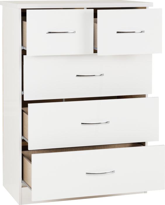 Nevada 3+2 Drawer Chest White Gloss