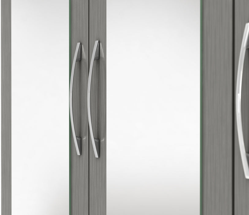 Nevada 4 Door 2 Drawer Mirrored Wardrobe 3D Effect Grey