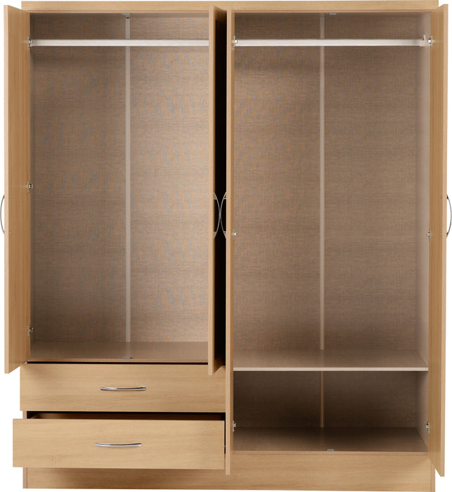 Nevada 4 Door 2 Drawer Mirrored Wardrobe Sonoma Oak Effect
