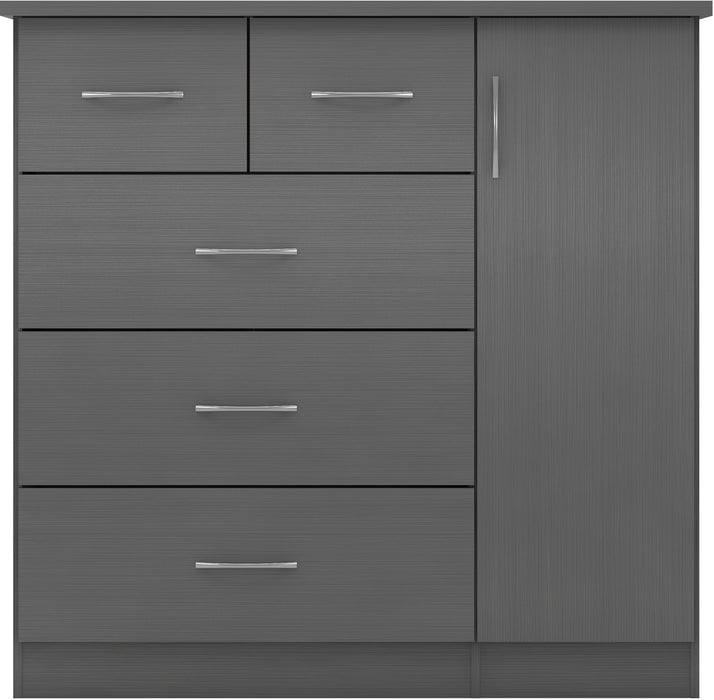 Nevada 5 Drawer Low Wardrobe 3D Effect Grey