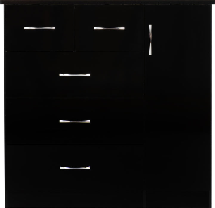 Nevada 5 Drawer Low Wardrobe Black Gloss