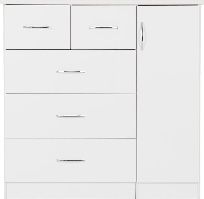 Nevada 5 Drawer Low Wardrobe White Gloss