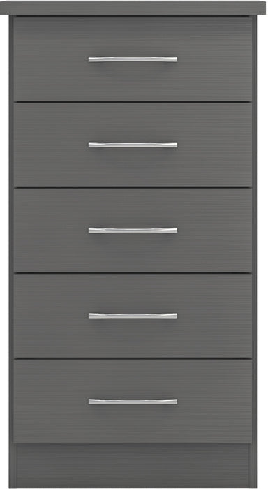 Nevada 5 Drawer Narrow Chest 3D Effect Grey