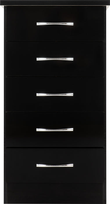 Nevada 5 Drawer Narrow Chest Black Gloss