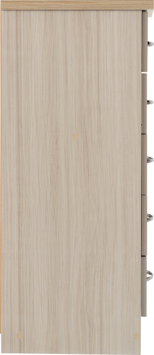 Nevada 5 Drawer Narrow Chest Oyster Gloss/Light Oak Effect Veneer