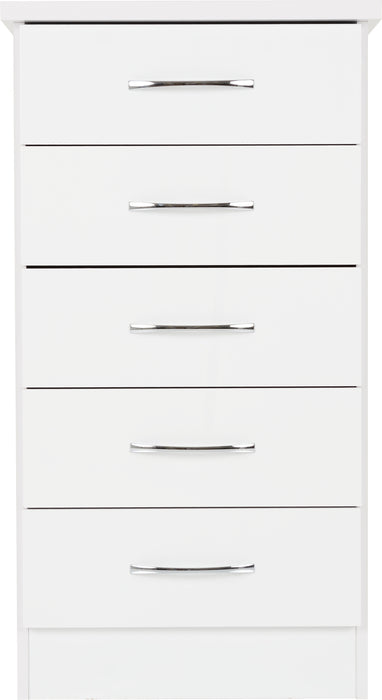 Nevada 5 Drawer Narrow Chest White Gloss