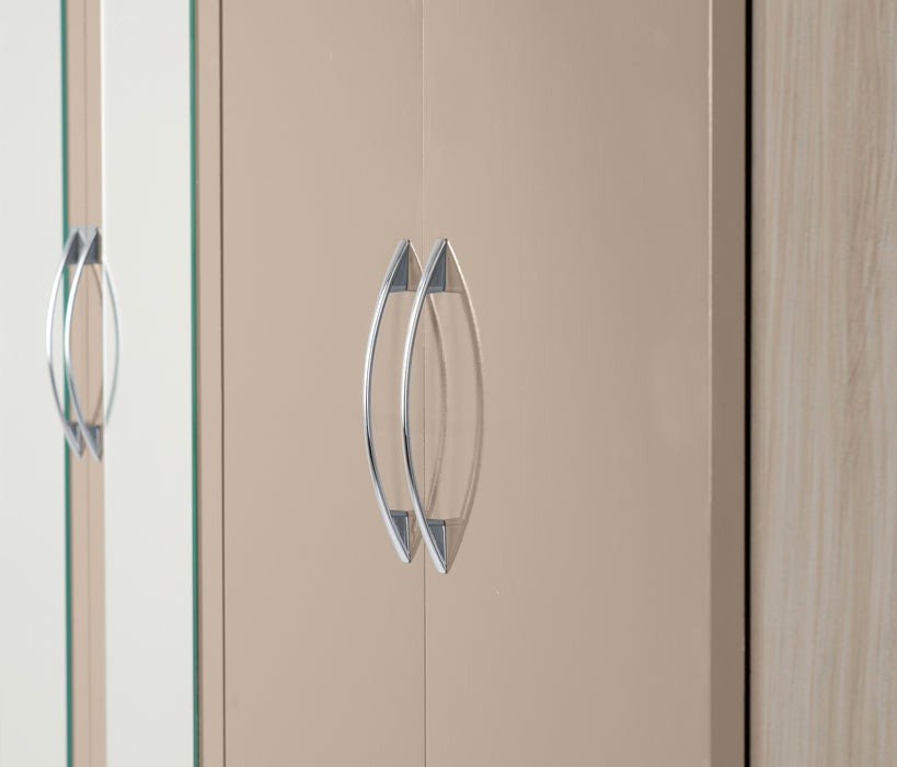 Nevada 6 Door 2 Drawer Mirrored Wardrobe Oyster Gloss/Light Oak Effect Veneer
