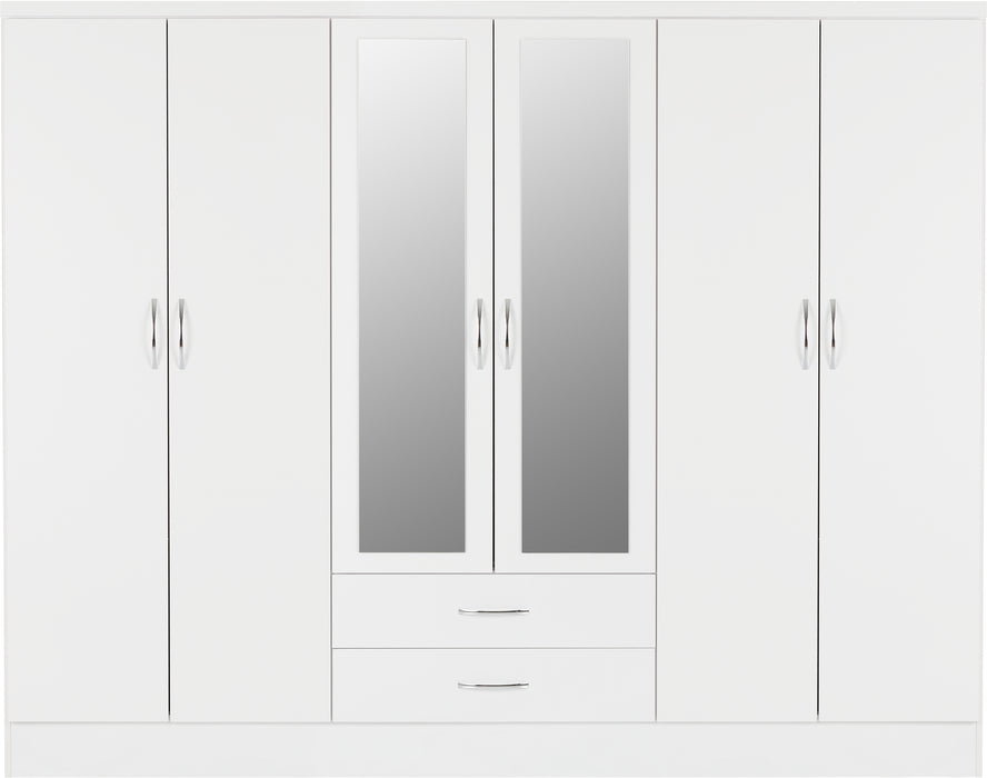 Nevada 6 Door 2 Drawer Mirrored Wardrobe White Gloss