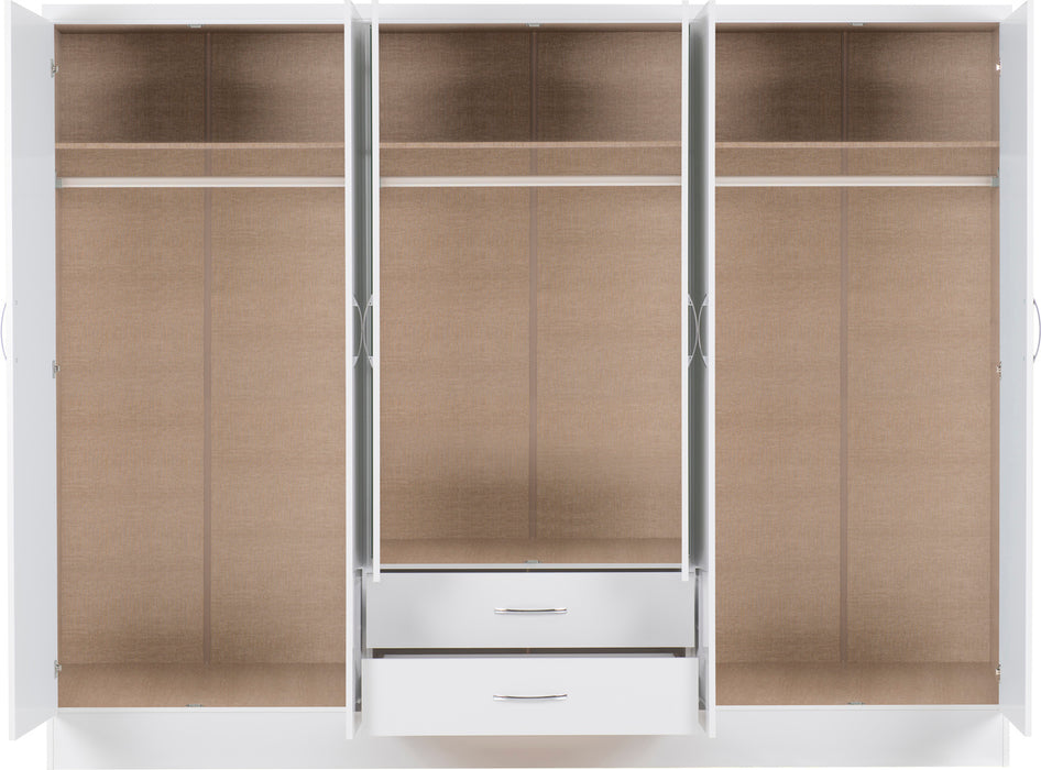 Nevada 6 Door 2 Drawer Mirrored Wardrobe White Gloss
