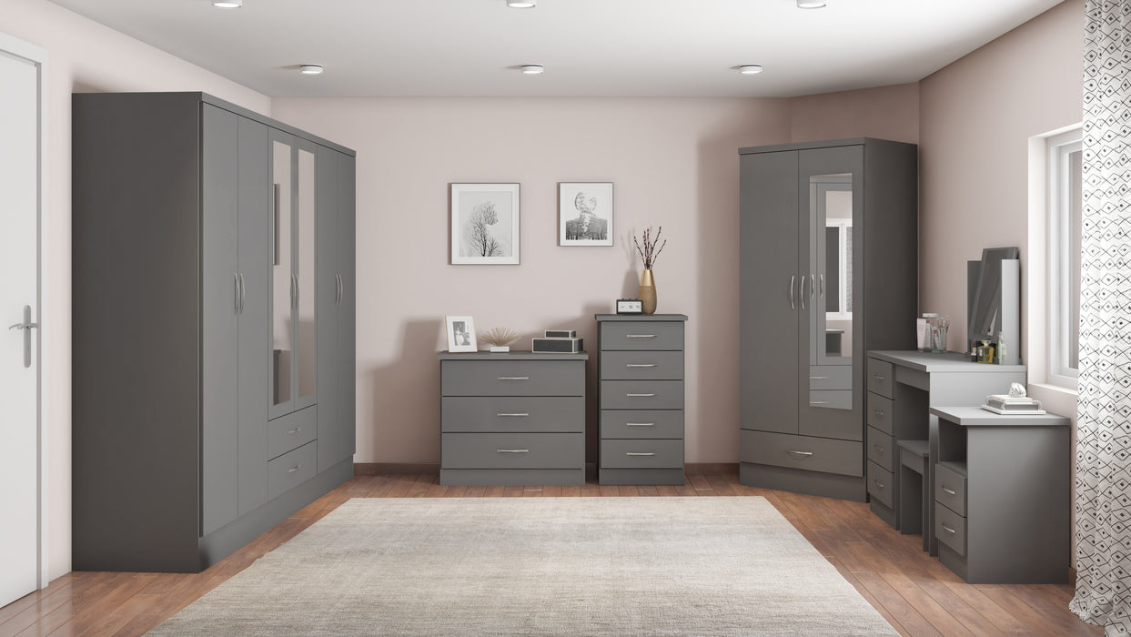 Nevada 6 Door 2 Drawer Mirrored Wardrobe 3D Effect Grey