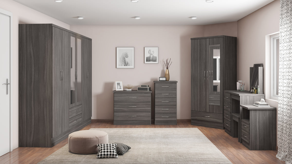Nevada 6 Door 2 Drawer Mirrored Wardrobe Black Wood Grain