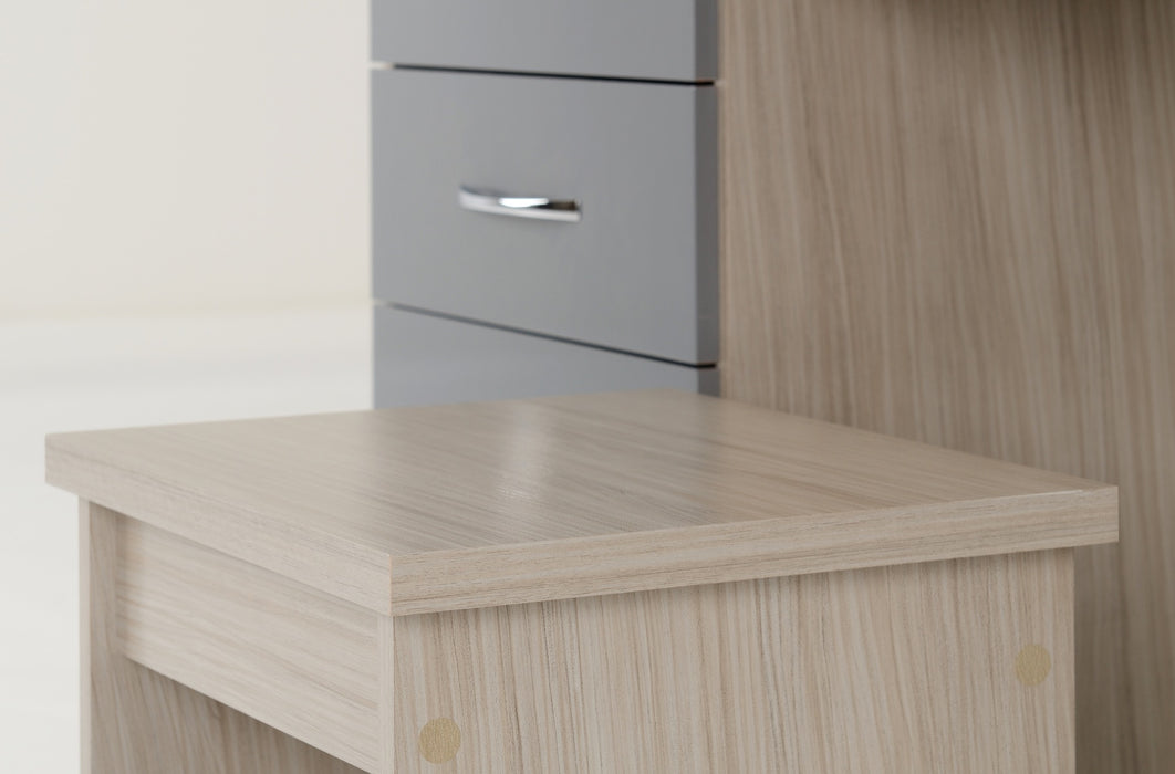 Nevada 4 Drawer Dressing Table Set Grey Gloss/Light Oak Effect Veneer