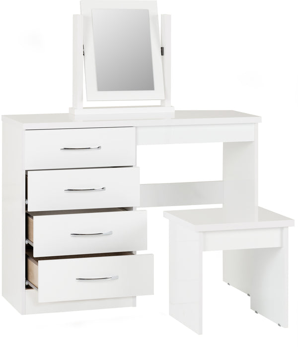 Nevada 4 Drawer Dressing Table Set White Gloss