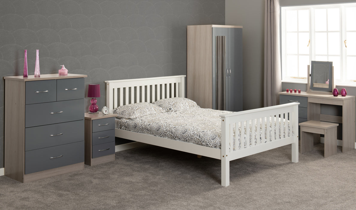 Nevada 3 Drawer Bedside Chest Grey Gloss/Light Oak Effect Veneer