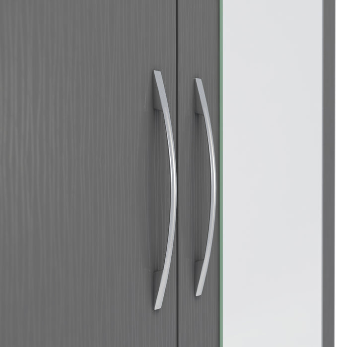 Nevada Mirrored 2 Door 1 Drawer Wardrobe 3D Effect Grey