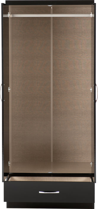Nevada Mirrored 2 Door 1 Drawer Wardrobe Black Gloss